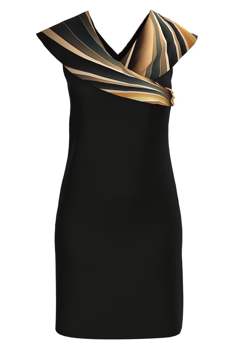 Rochie eleganta neagra cu decolteu si detalii pe umeri CMD4759
