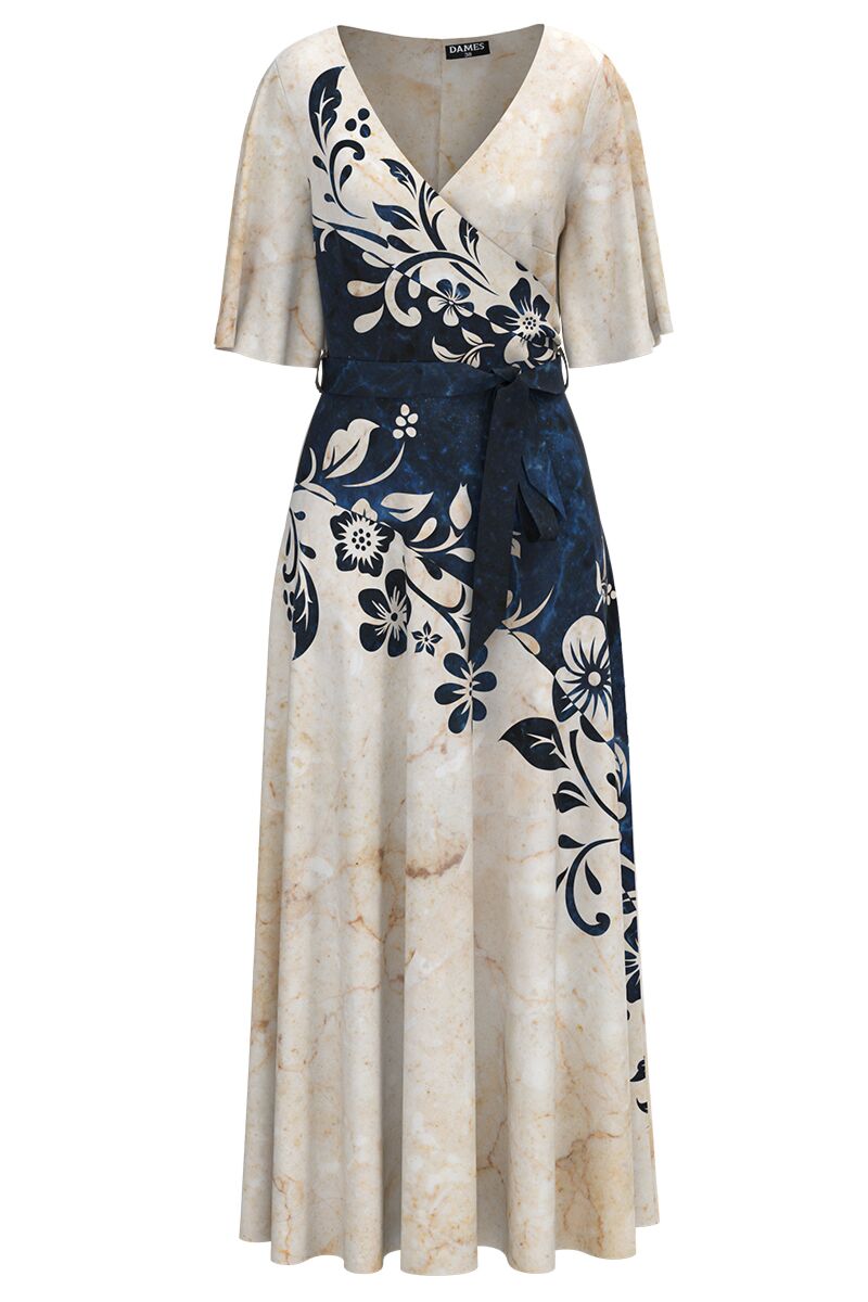 Rochie in doua culori lunga eleganta de seara imprimata cu model floral CMD2443