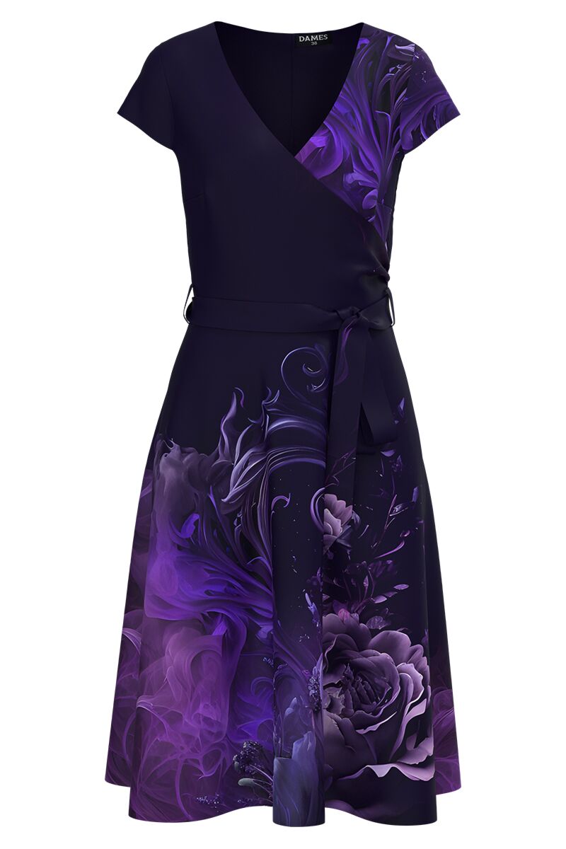 Rochie indigo eleganta de vara cu maneca scurta imprimata floral  CMD4356