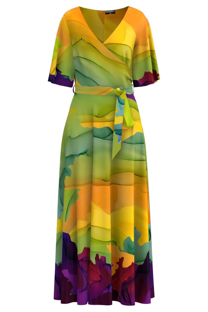 Rochie lunga eleganta de seara imprimata cu model multicolor  CMD3222