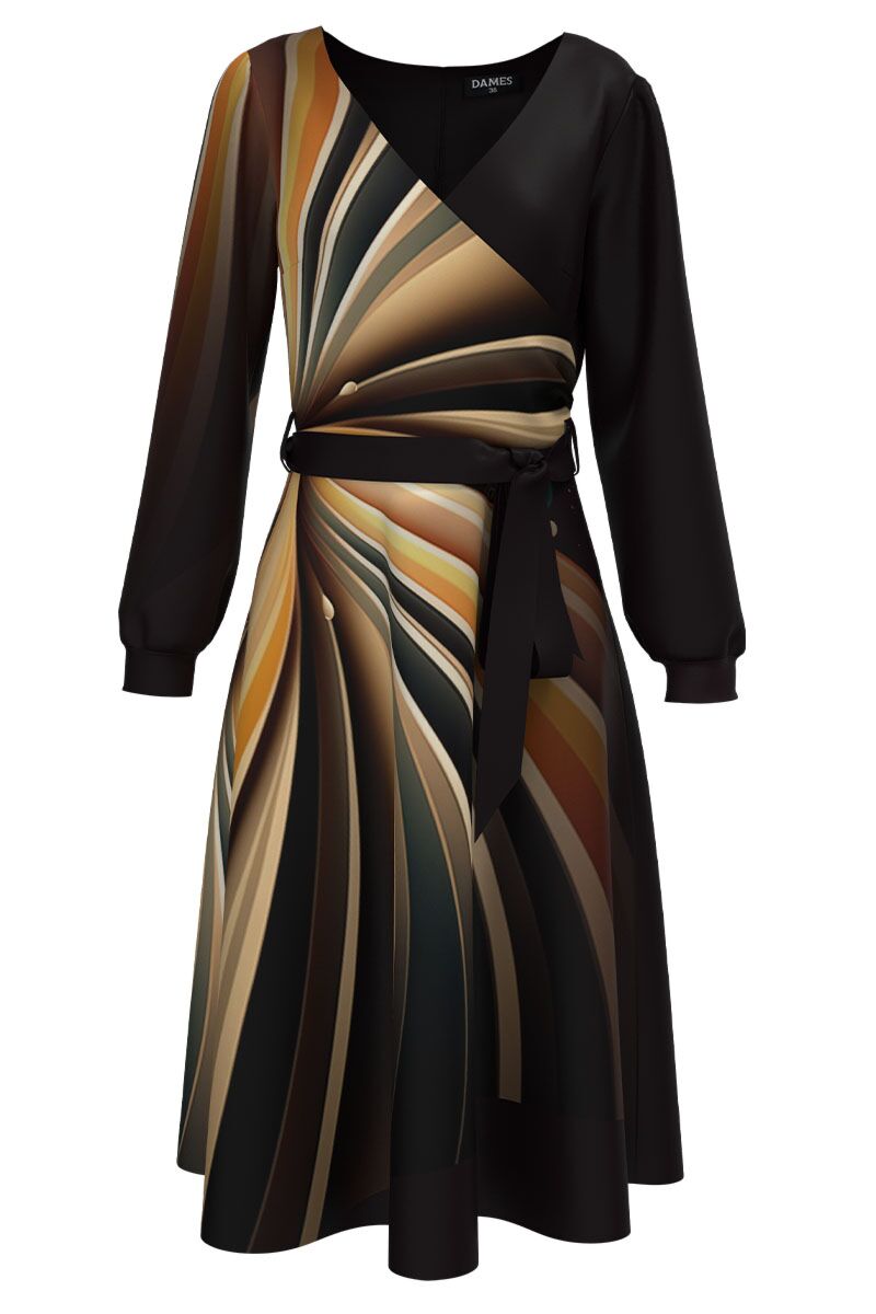 Rochie neagra eleganta cu maneca lunga imprimata cu model multicolor CMD4728