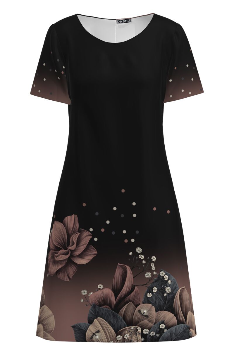 Rochie neagra evazata imprimata cu model Floral CMD2683