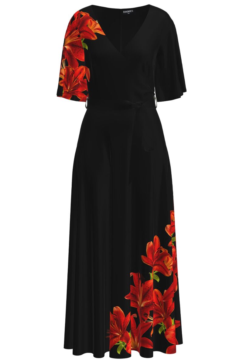 Rochie neagra lunga eleganta de seara imprimata digital Crini CMD2696
