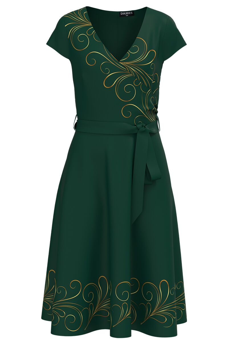 Rochie verde de vara cu maneca scurta imprimata cu model floral   CMD4218