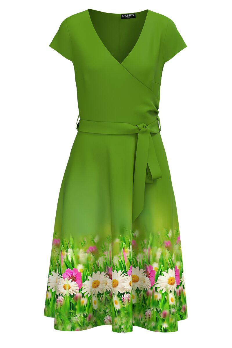 Rochie verde eleganta de vara cu maneca scurta imprimata cu model floral  CMD4773
