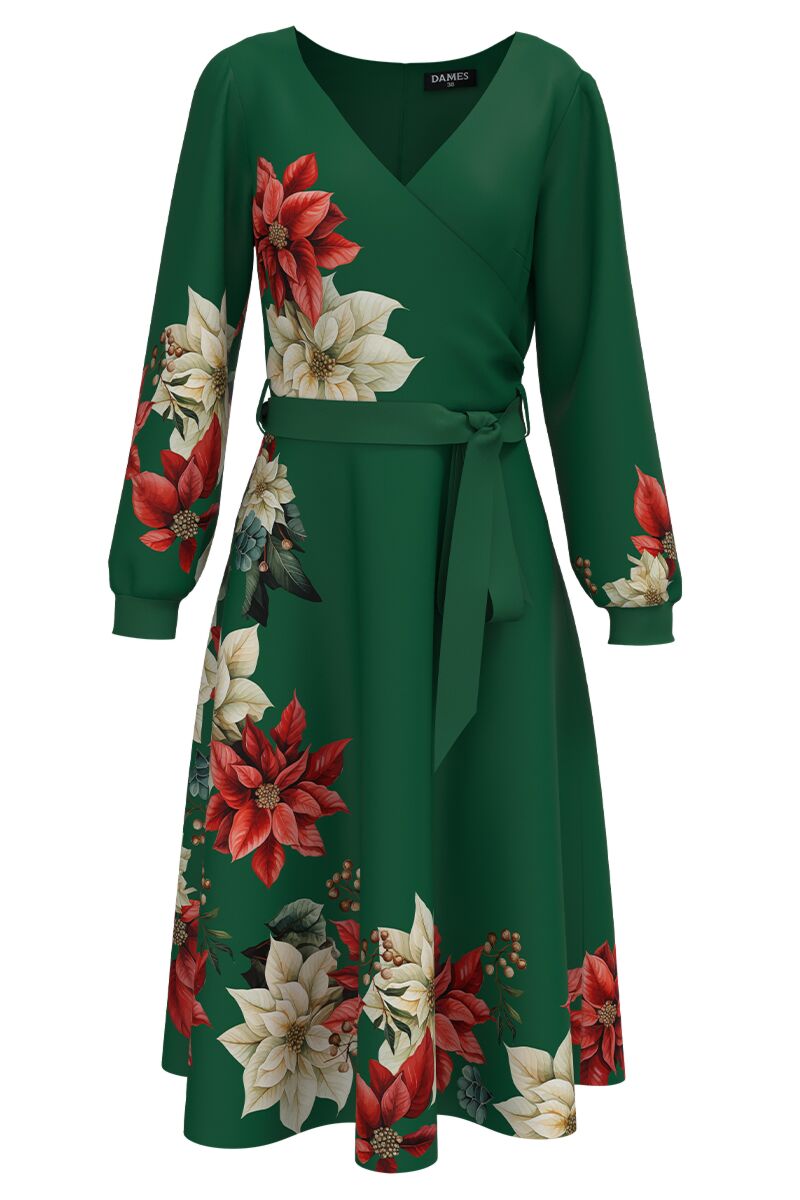Rochie verde eleganta imprimata cu model floral   CMD4935