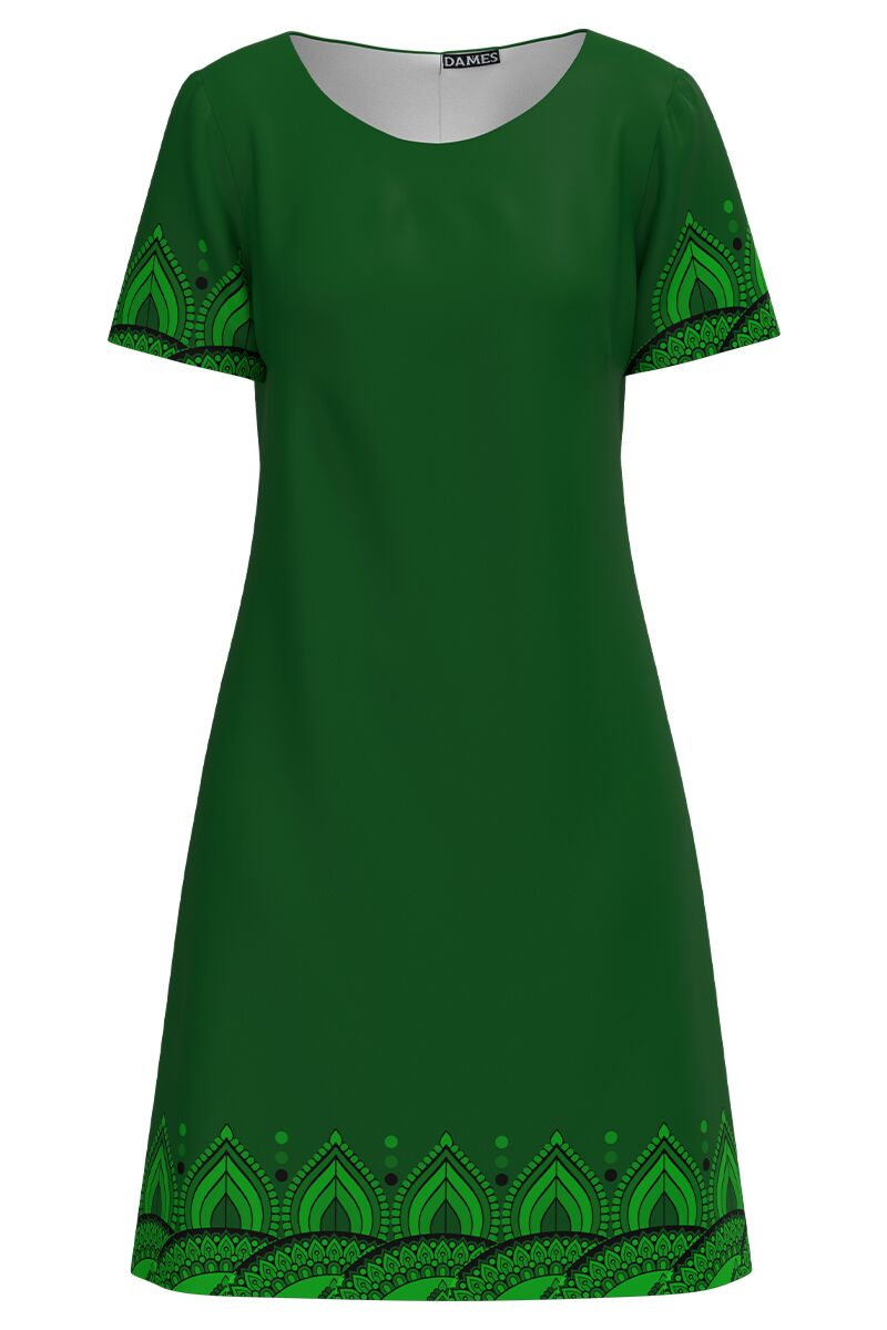 Rochie verde evazata imprimata cu model Mandala   CMD4769