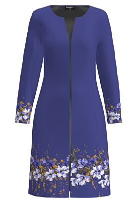 Jacheta de dama albastru violet lunga imprimata cu model floral
