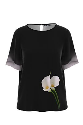 Bluză  DAMES neagra de vara cu mâneci scurte si imprimeu digital Cale