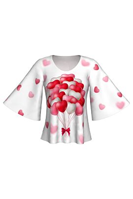 Bluză DAMES cu mâneci tip fluture imprimată digital Balloon Hearts 