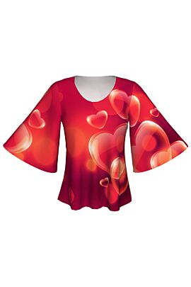 bluză roșie DAMES, cu inimioare 3D imprimate digital