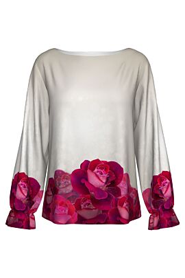 Bluză DAMES albă, cu trandafiri, imprimaţi digital.