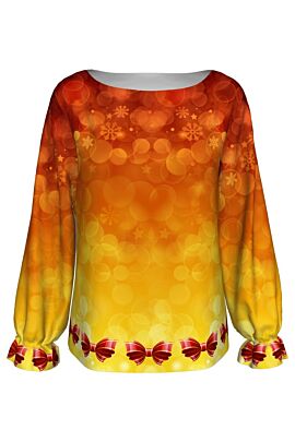 bluza DAMES cu maneca lunga rosu galben imprimata cu decoratiuni de Craciun