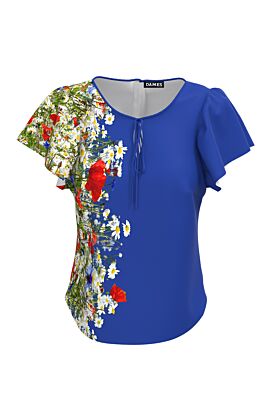 Bluză  DAMES albastra cu mâneci scurte imprimata cu model floral