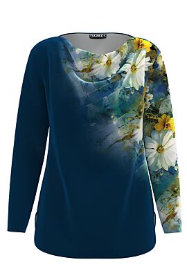 Bluza DAMES bleumarin din catifea cu imprimeu floral  