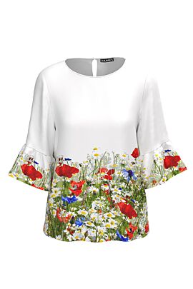 Bluză DAMES alba imprimata digital cu flori de camp