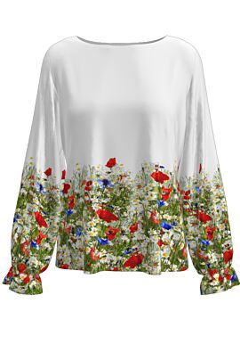 Bluză DAMES alba imprimata digital cu flori de camp.