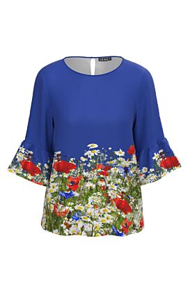 Bluză DAMES albastra imprimata digital cu flori de camp