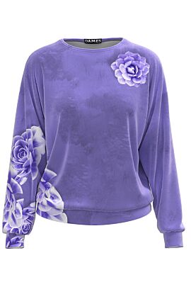 Bluza DAMES din catifea violet cu imprimeu digital floral 