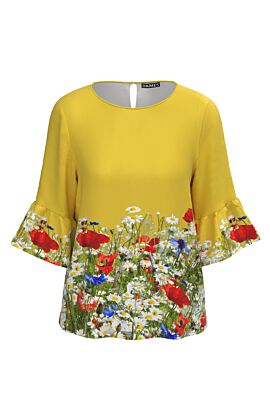 Bluză DAMES galbena imprimata digital cu flori de camp
