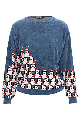 Bluza DAMES gri tip hanorac din catifea cu imprimeu Pinguini 