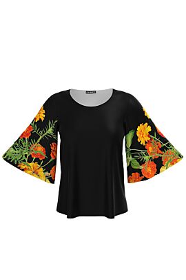 Bluză  DAMES neagra cu maneci imprimate cu model floral