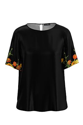 Bluza DAMES neagra de vara cu maneca scurta si imprimeu floral