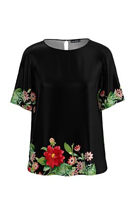Bluza DAMES neagra de vara cu maneca scurta si imprimeu floral