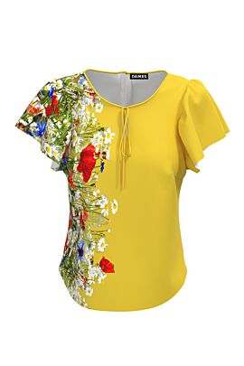 Bluză DAMES galbena cu mâneci scurte imprimata cu model floral