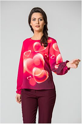 Bluză DAMES roşie, cu inimioare 3D imprimate digital,
