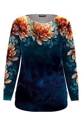 Bluza DAMES in nuante de bleumarin din catifea cu imprimeu floral 