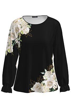 Bluza neagra imprimata cu model trandafiri  CMD3459