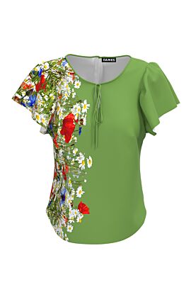Bluză  DAMES verde cu mâneci scurte imprimata cu model floral