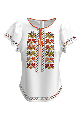 Bluză cu mâneci scurte şi cu motive inspirate de portul popular românesc.