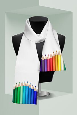 Esarfa DAMES alba subtire imprimata Creioane colorate