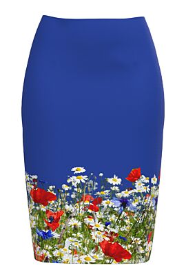 Fusta albastara imprimata digital cu model floral