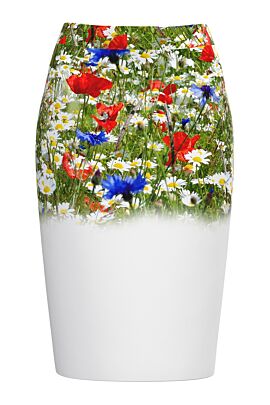 Fusta DAMES alba imprimată digital cu flori de camp
