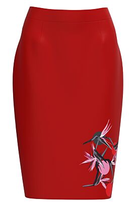 Fusta conica rosie imprimata cu model floral CMD3070