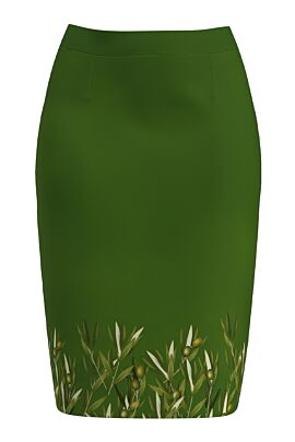 Fusta DAMES  conica verde imprimata cu model ramuri de maslin