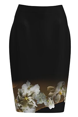 Fusta DAMES  conica neagra imprimata cu model floral 