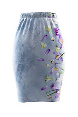 Fusta DAMES bleu cu imprimeu floral si buzunare din catifea