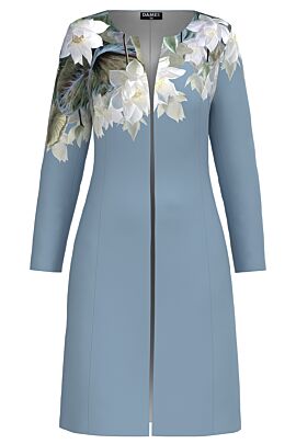 Jacheta de dama bleu lunga imprimata cu model floral CMD2454