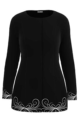 Jacheta de dama neagra de lungime medie imprimata cu model Floral  CMD3466