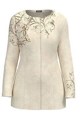 Jacheta de dama bej de lungime medie imprimata cu model floral  CMD2339