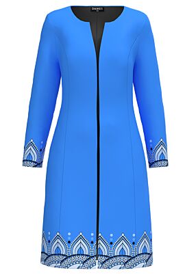 Jacheta de dama bleu lunga imprimata cu model Mandala CMD4756