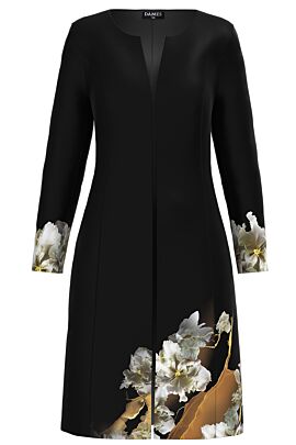 Jacheta de dama DAMES lunga, neagra imprimata cu model floral 