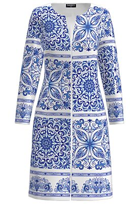 Jacheta de dama lunga imprimata cu model floral albastru  CMD3971