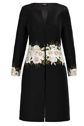 Jacheta DAMES neagra lunga imprimata cu model Trandafiri  
