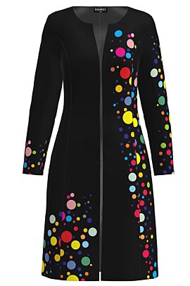 Jacheta DAMES neagra de dama lunga imprimata cu model buline colorate  