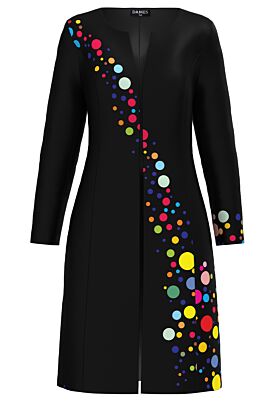 Jacheta neagra de dama lunga imprimata cu model buline colorate  CMD4318